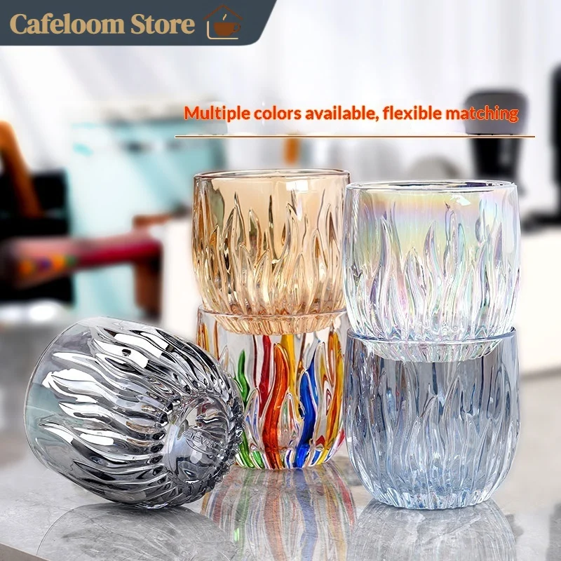 IKAPE Flame Series Glass Coffee Cup Insulated Heat Resistant Clear Mug For Latte Dirty Americano Flat White Home Office Use