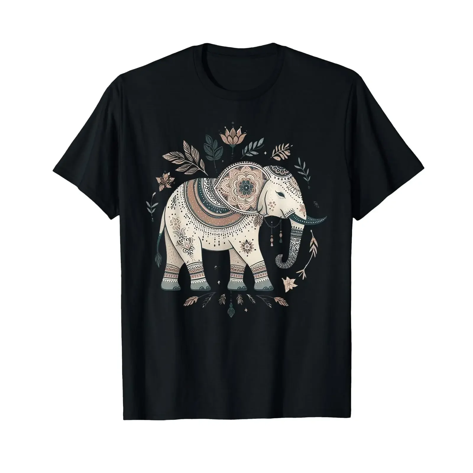 T-shirt Bohème Safari Animal Mandala Éléphant Indien Zen Mindfulness Vintage Lavé Homme Confortable Polyvalent Respirant Décontracté