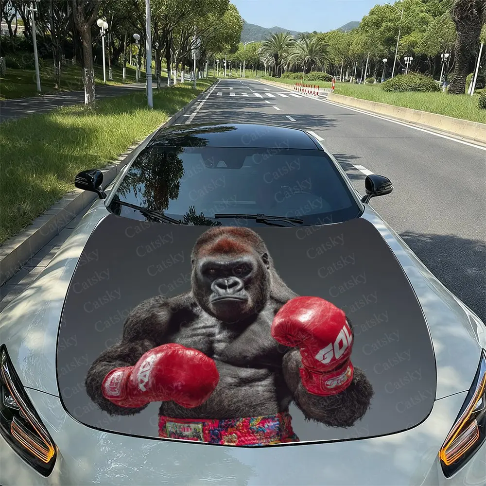

Chimpanzee Boxer Car Hood Decal Sticker - Splash-Resistant Vinyl Wrap, Easy Removal, Durable Fit For Car Engine Hood Decoration,