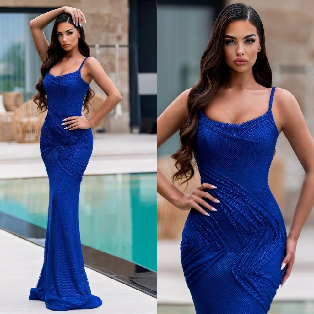 فستان سهرة رائع باللون الأزرق الداكن مخصص وحديث بدون حمالات وأشرطة سباغيتي للحفلات الراقصة حورية البحر فساتين مناسبة خاصة #3