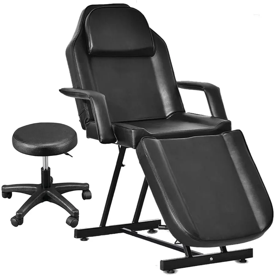Tattoo Chair Facial Chair 3-Section Tattoo Bed Adjustable Facial Bed Table Multi-Purpose Salon Spa Chair for Esthetician Eyelas