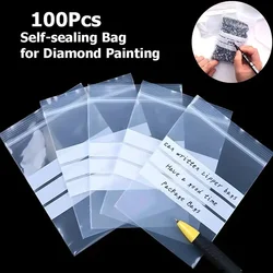 100pcs/lot Diamond Painting Glued Stone Sealing Bag Clear Plastic Writable Jewelry Making Bead Gem Storage Reclosable Self Bag