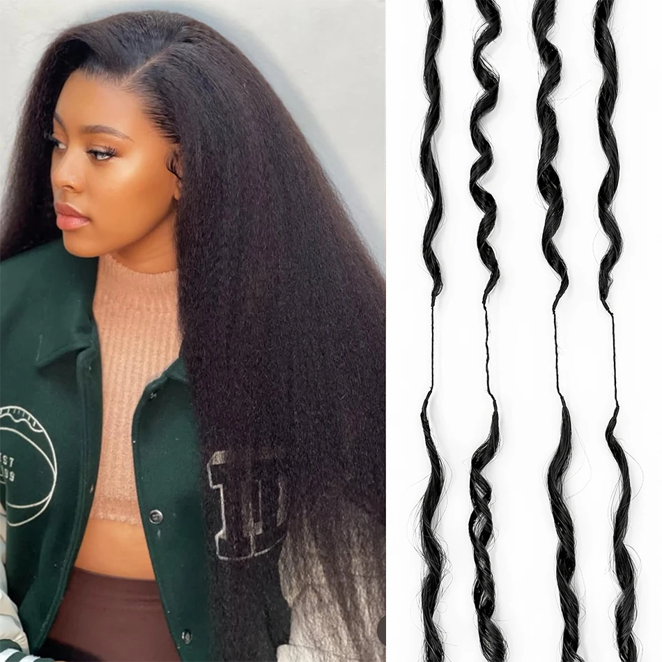 

Kinky Straight Crochet Human Hair Extensions Pre Separated Knotless Feather With String In The Middle Bulk Hair 100% Human Hair