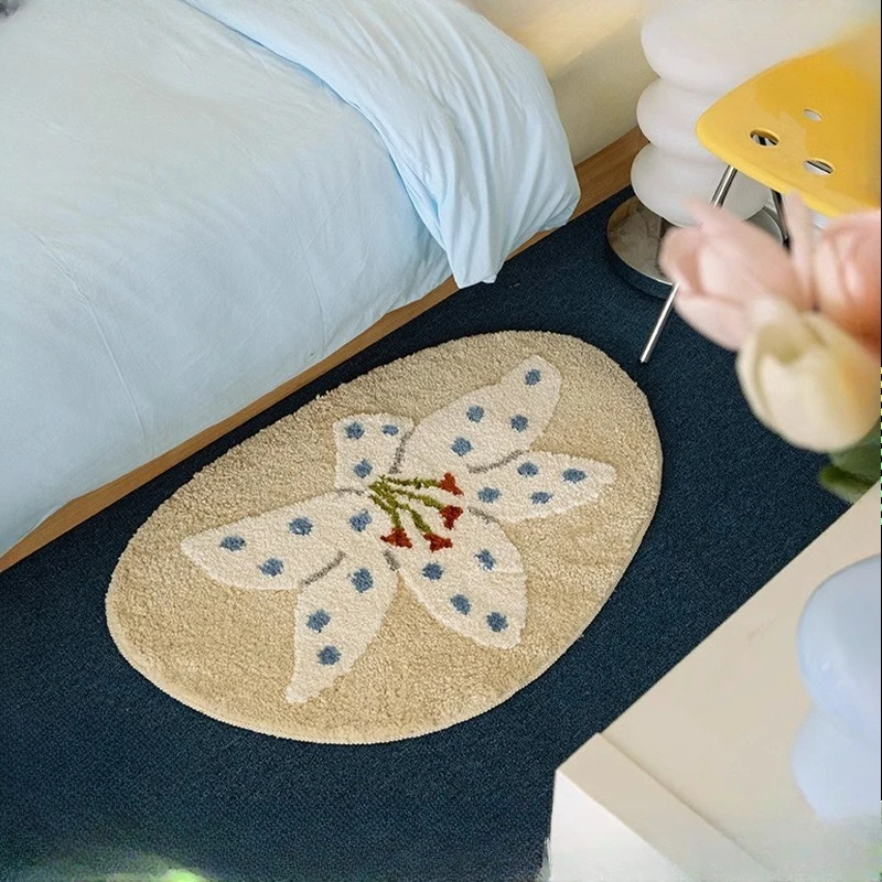 

Ins Plant Flower Carpet Bedroom Wool-like Fabric Rug Bath Entrance Tufted Floor Mat Home Living Room Sofa Rugs
