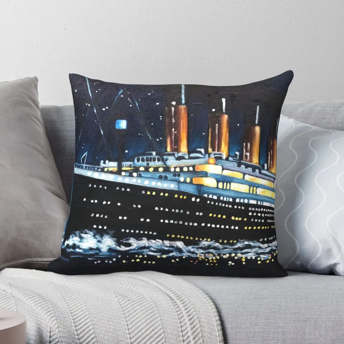 Titanic Square Pillowcase Polyester Linen Velvet Pattern Zip Decor Home Cushion Cover