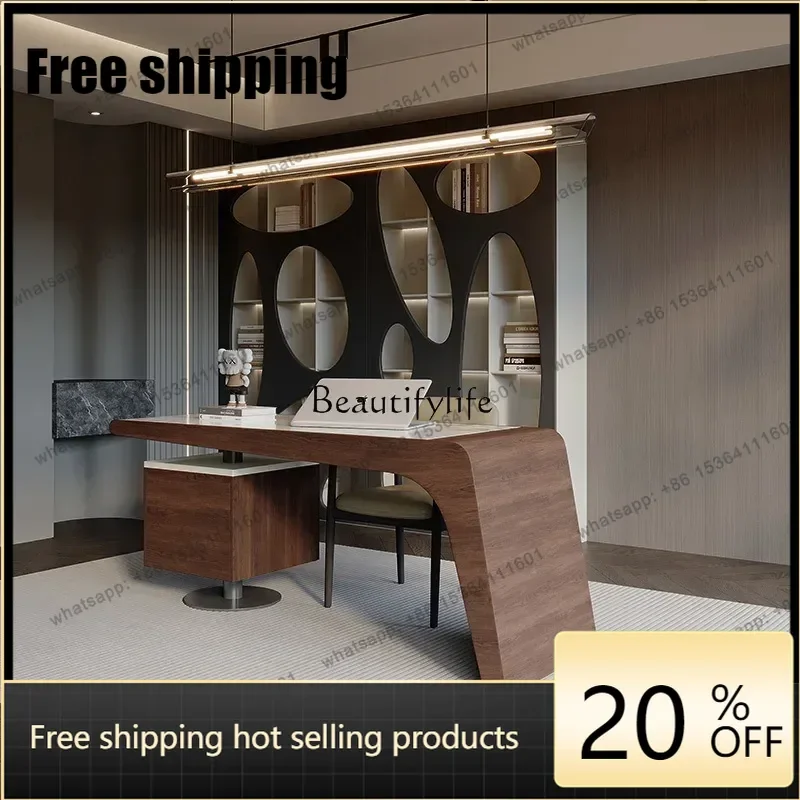 HJ Italian minimalist marble surface combination desk modern light luxury study desk