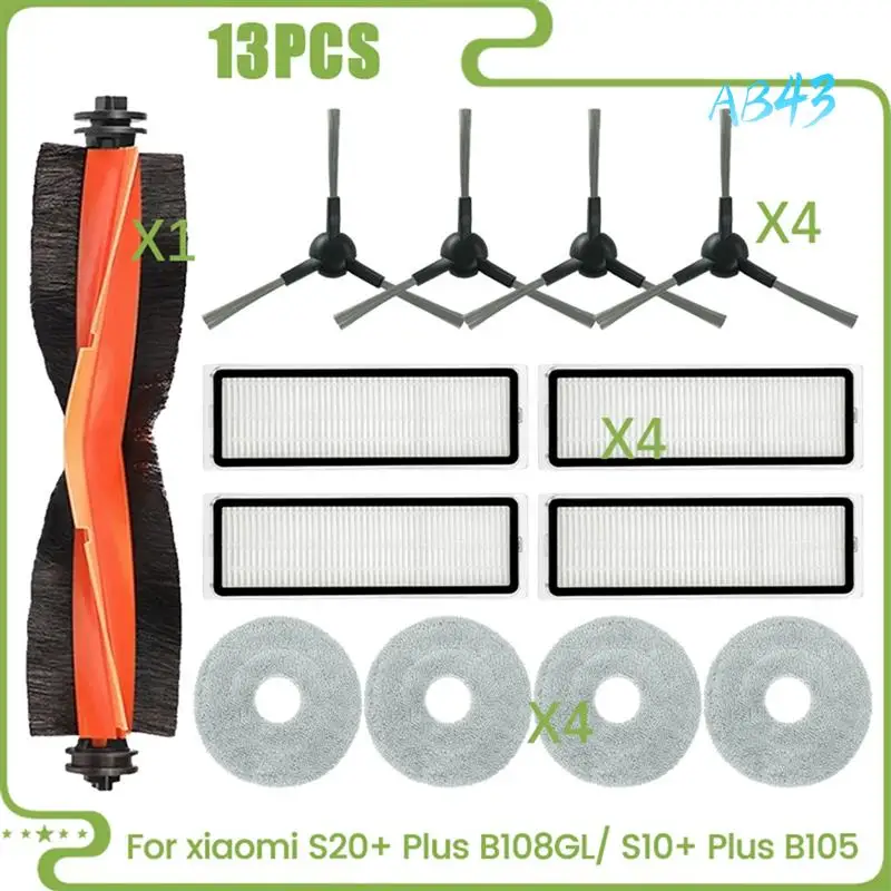 AB43-لشاومي روبوت فراغ S20 + زائد B108GL/ S10 + زائد B105 أجزاء الأسطوانة الجانب فرشاة فلتر Hepa ممسحة القماش الملحقات