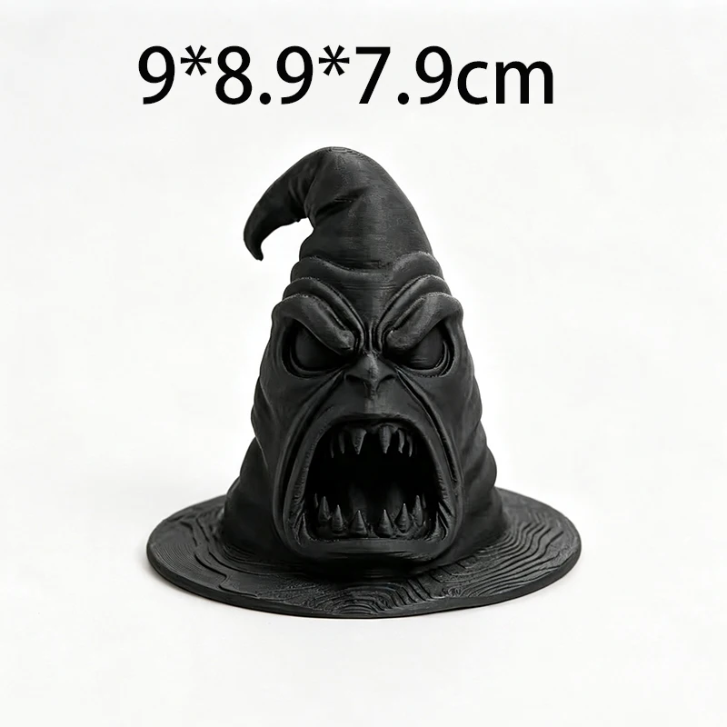 3D Printed Angry Monster Wizard Hat Figurine Black Halloween Desktop Decor Spooky Witch Hat Tabletop Ornament Horror Style Gift