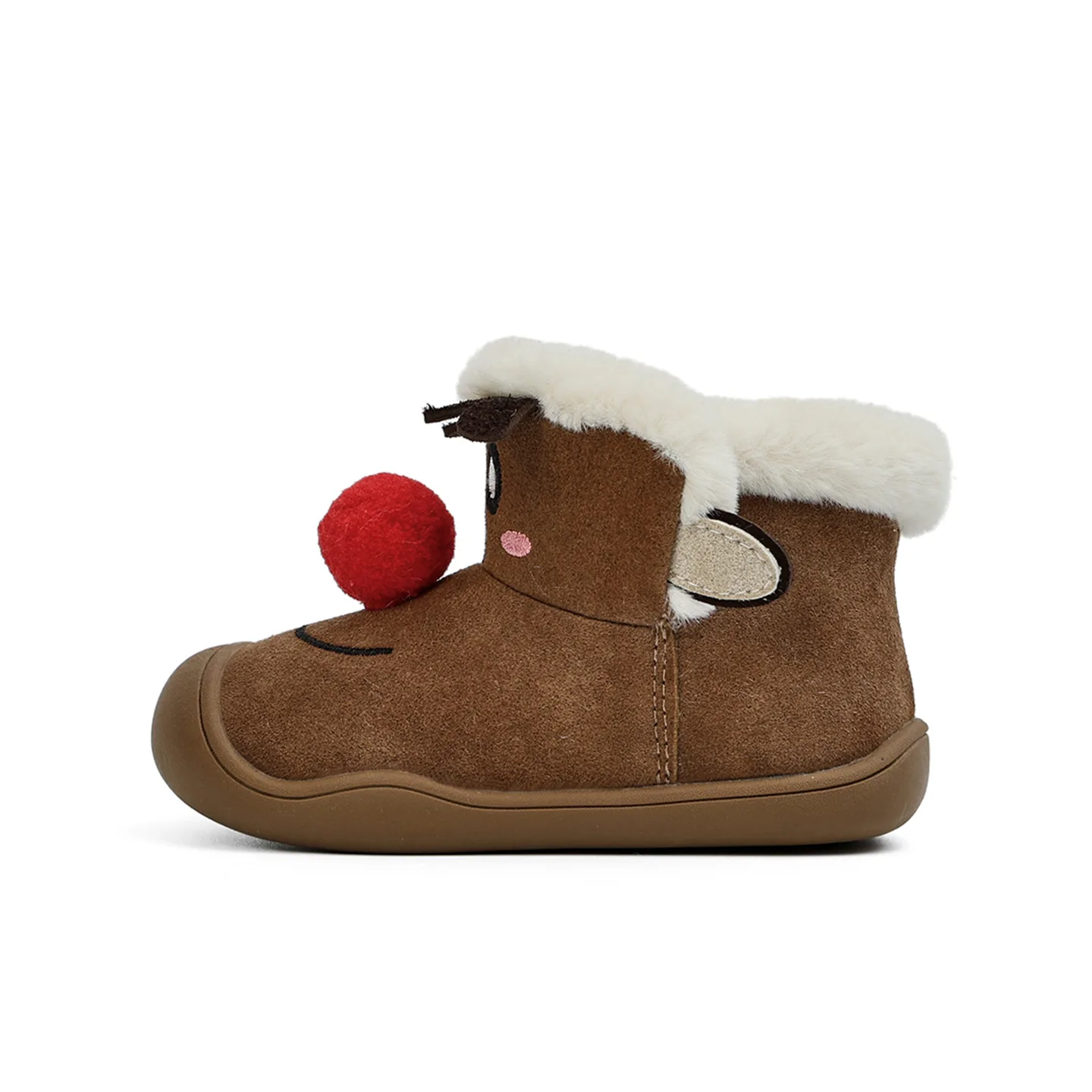 

Зимние детские ботинки из воловьей кожи с милым мультяшным рождественским оленем для мальчиков и девочек, нескользящие устойчивые теплые хлопковые повседневные ботинки