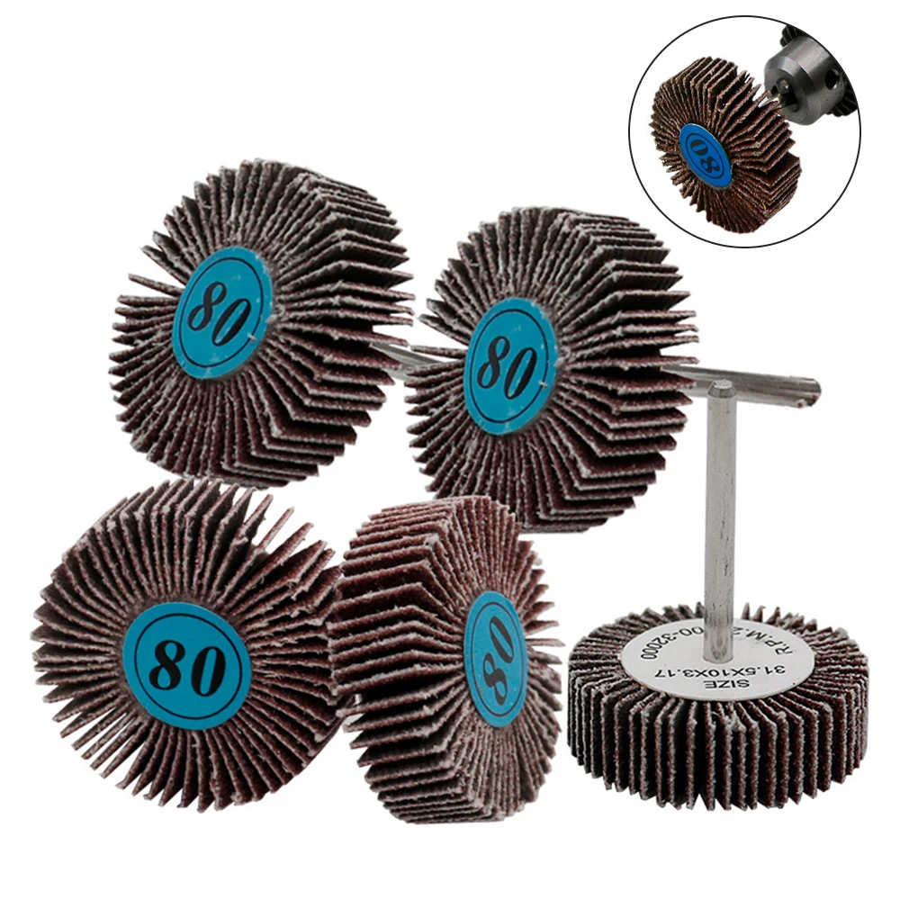5/10pcs Louver 80 Grit Grinding Sanding Sandpaper Flap Wheel Discs 3.0mm Shank Shutter Polishing Wheel For Dremel Rotary Tools