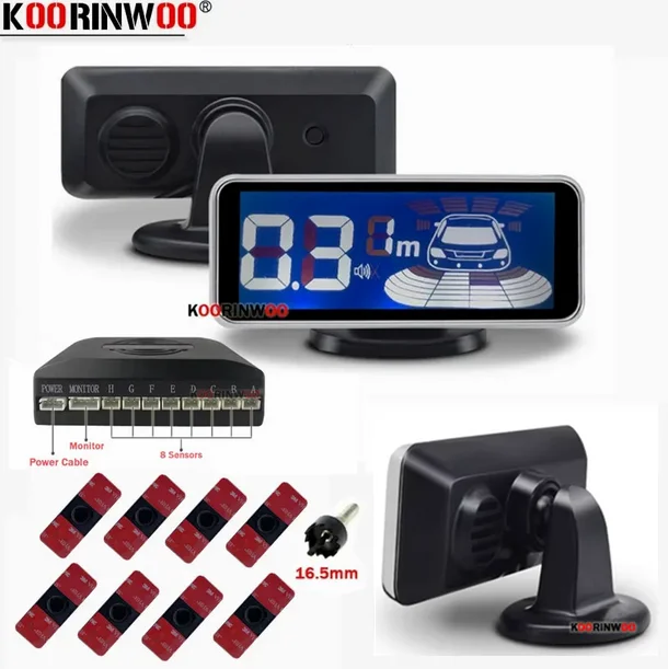 Koorinwoo LCD Monitor Parktronic Front And Back Parking System 16.5MM Car Sensor Parking Sensor 8 Parking Assist Radars Detector