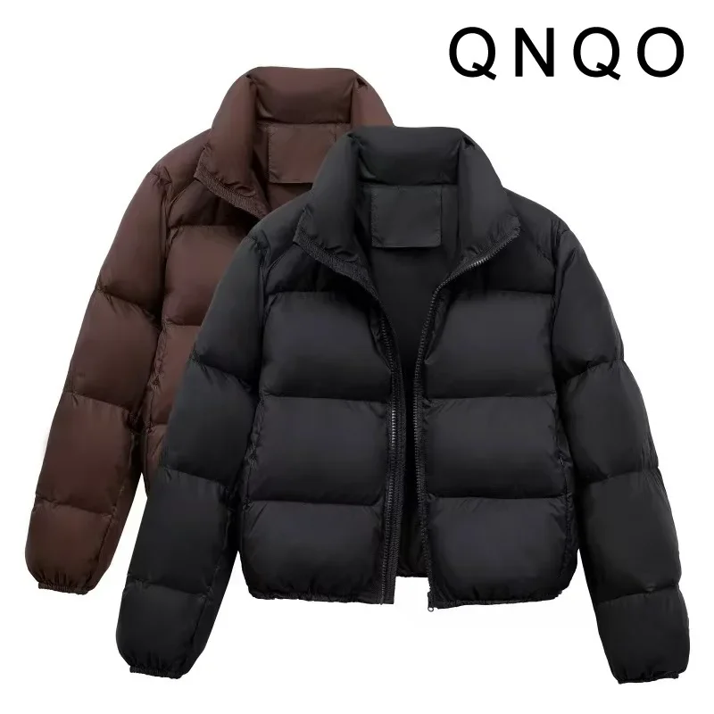 QNQO Parkas for Women Winter Coat Zipper Chic Solid Casual Coat Vintage Fashion Long Sleeve Female Elegant Thermal Jacket New