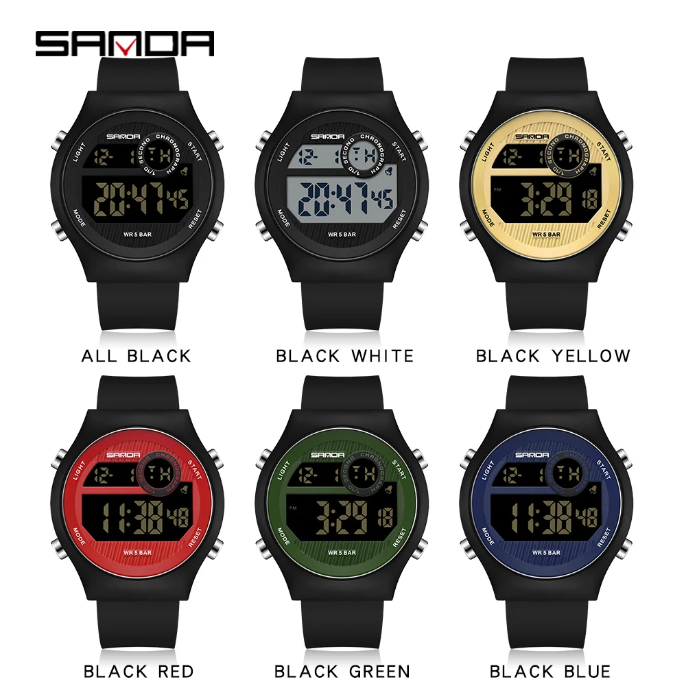 Fashion SANDA Top Brand Military Sports Outdoor Mens Clock Digital Wristwatches Shockproof Countdown Waterproof Hour Watches