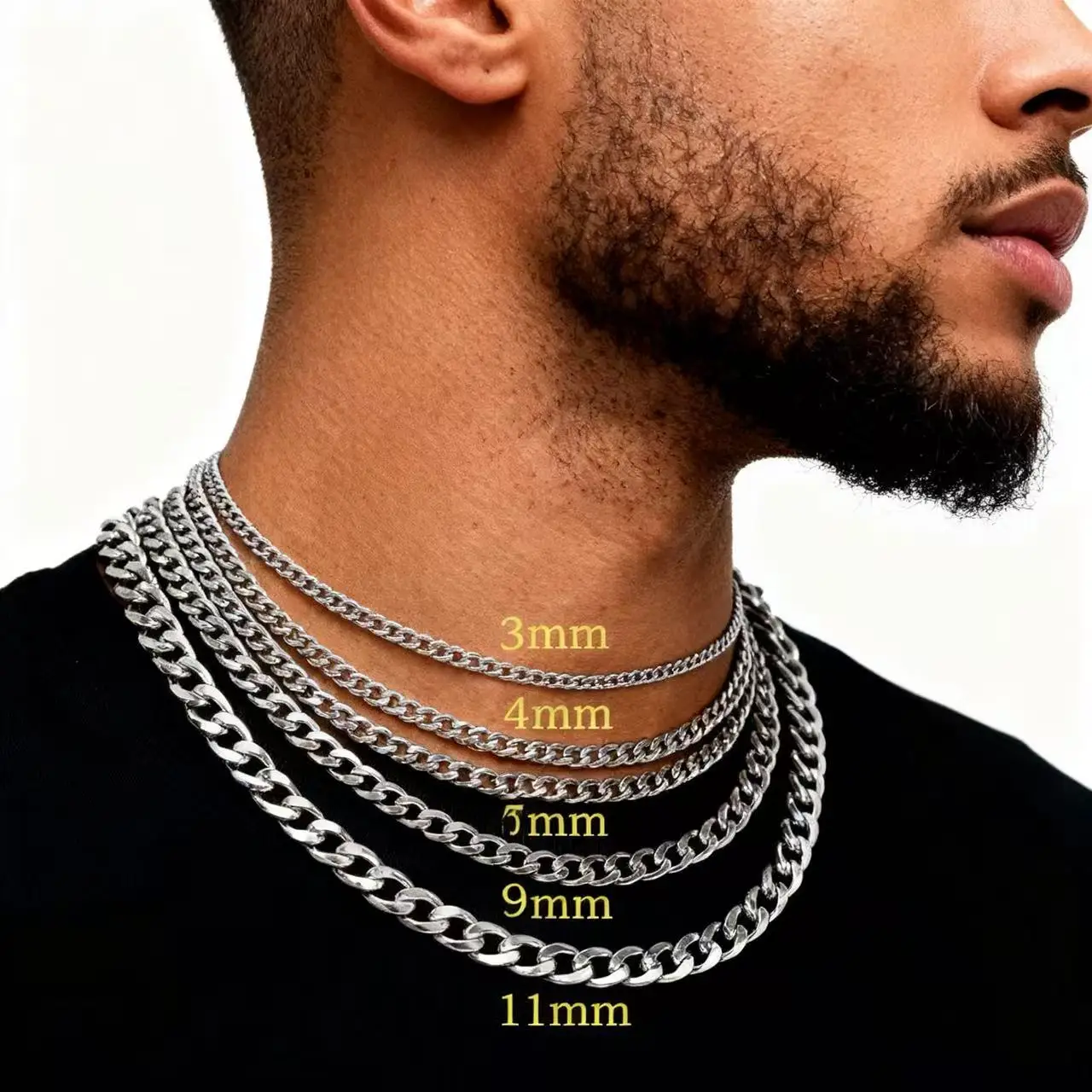 HNSP 316L Stainless Steel Curb Cuban Flat Link Chain Waterproof Necklace For Men Jewelry Minimalist Punk Style Accessories