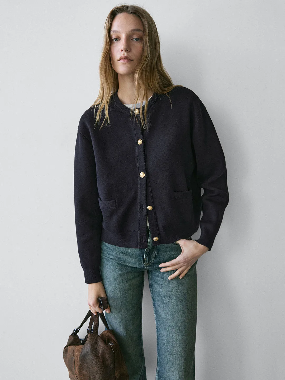 

Women's round Ne Casual Knitted Pure Cotton Long Sve ort Version Commute Sle Open Front Sweater Faionable Ele