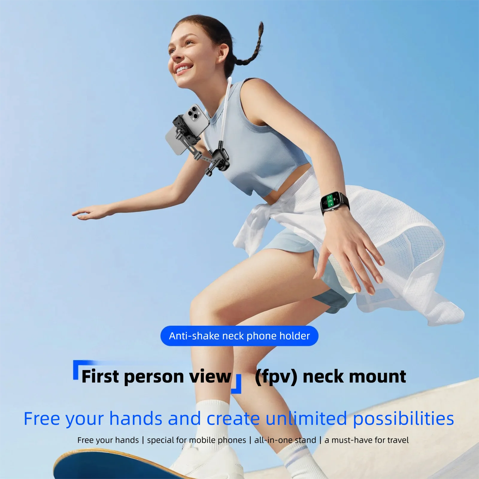POV Neck Mount Holder for Action Camera & Smartphone Hands Free Shooting Bracket For Running Cycling Outdoor Vlog Live Stream