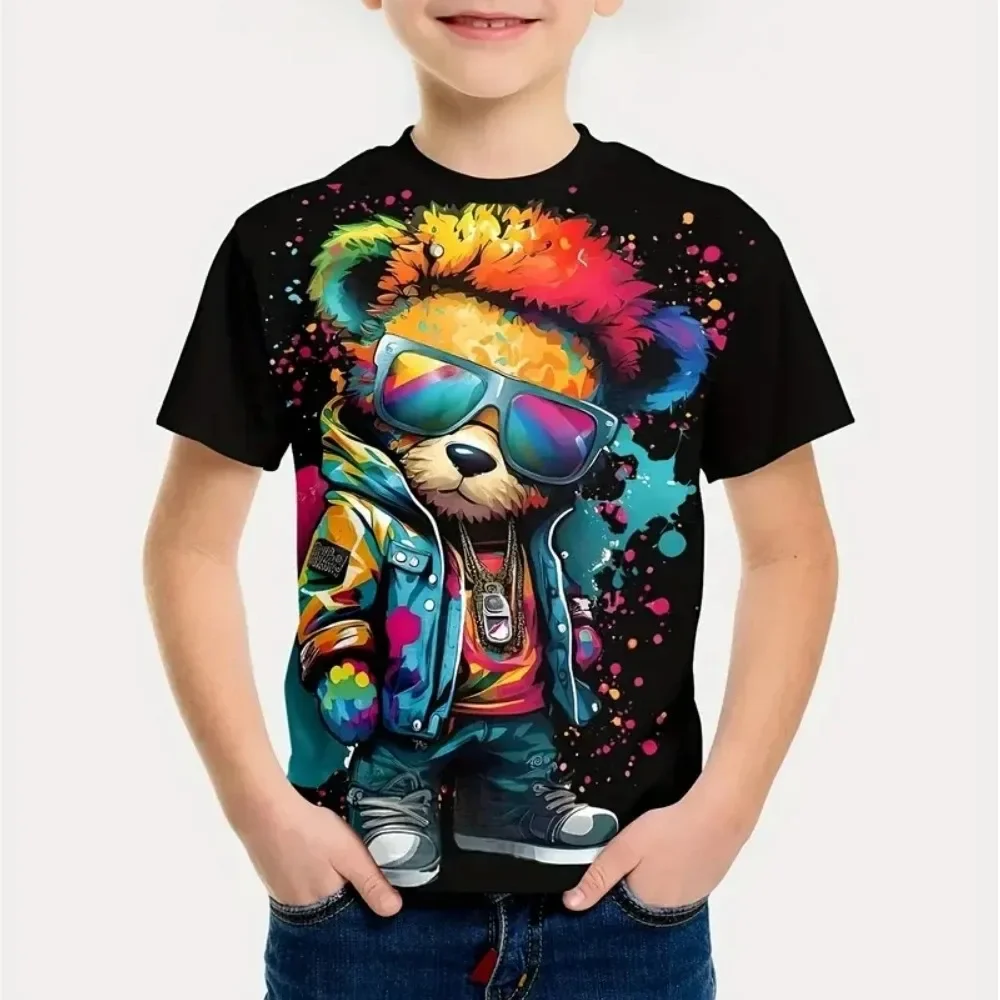2026 Kinderkleidung 3D-Druck Niedlicher Cartoon-Bär Kurzarm Grafik-T-Shirts Outdoor-Komfort Lässige Oberteile T-Shirts für Kinder