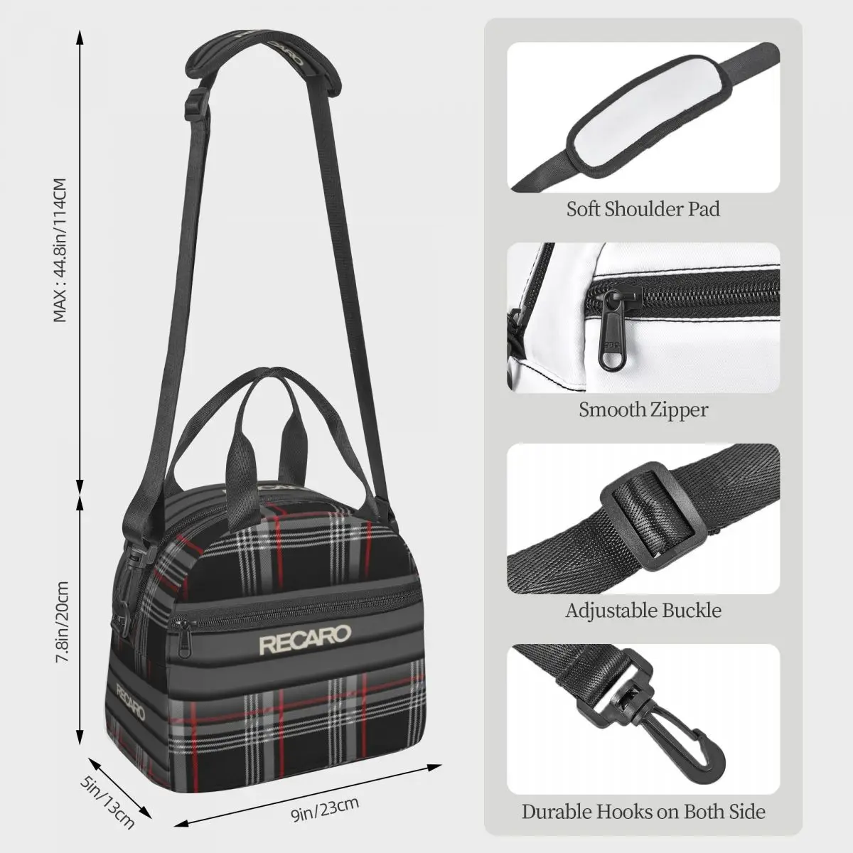 Recaros Logo Lunch Bag With Shoulder Strap Insulated Lunch Tote Bag For Office Food Storage Portable Thermal Cooler Bento Box