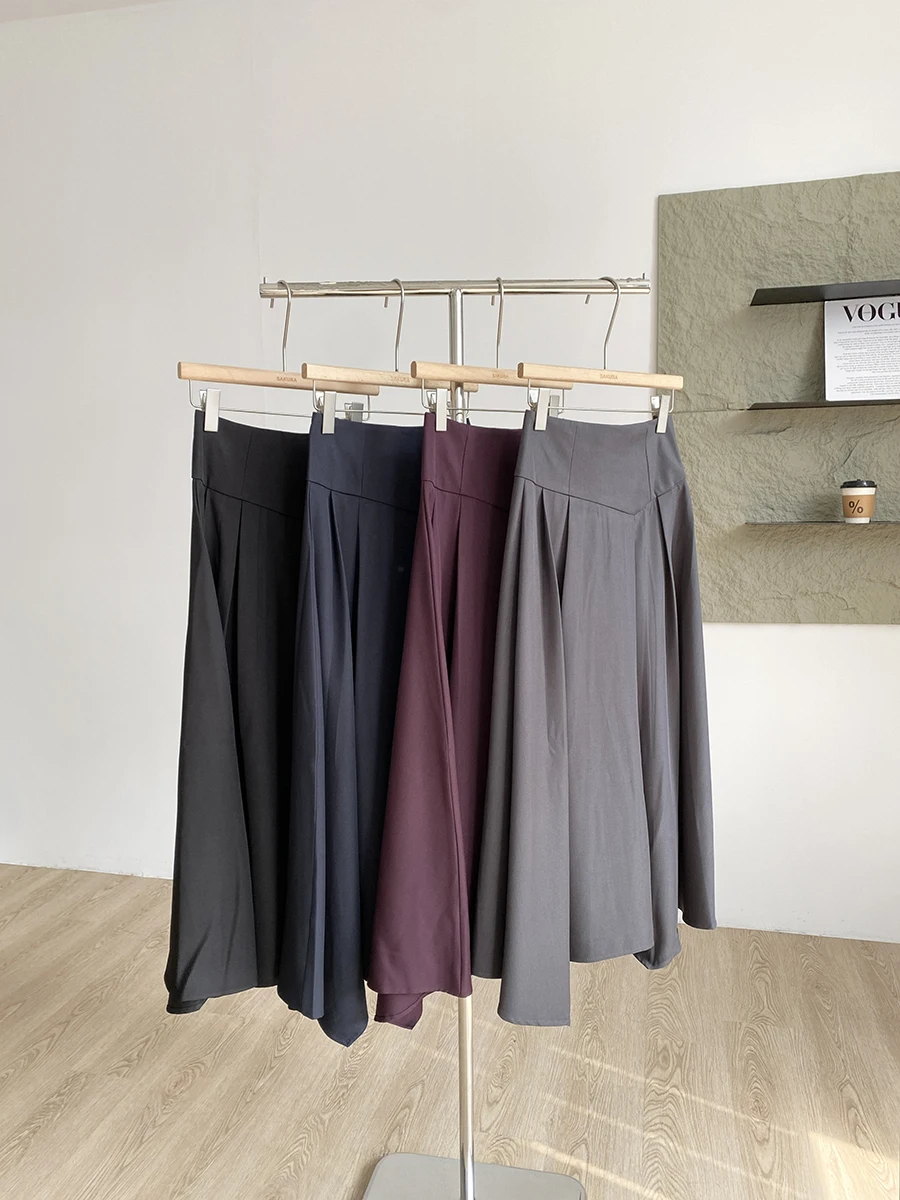 

Модная женская юбка А-силуэта в корейском стиле, однотонная, универсальная, с завышенной талией, средней длины, летняя новинка