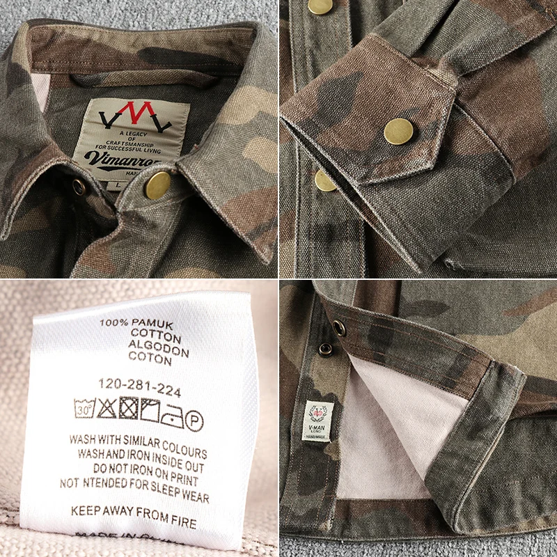 Chaqueta de camuflaje retro para hombre, camisa de carga, diseño tridimensional, color caqui