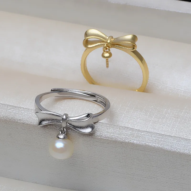 S925 Sterling Silver Adjustable Finger Ring Mountings Base Setting Findings Jewelry Mount Accessories for 6-9mm Pearls 3pcs/lot