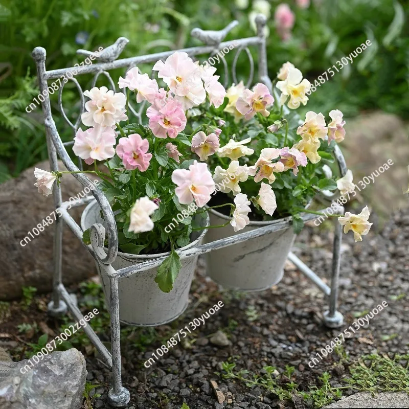 Vintage Iron Flower Pot Chair Planter French Style Balcony Garden Decor Rustic Metal Planter Stand Antique Iron Plant Holder
