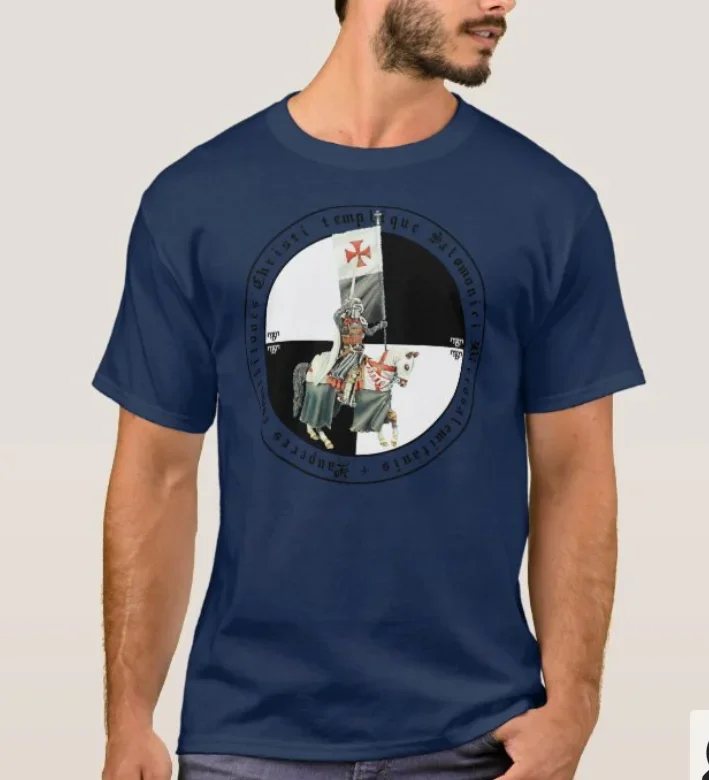 Knights Temple with Sword Guarding Flag T-Shirt. Summer Cotton Short Sleeve O-Neck Mens T Shirt New S-3XL