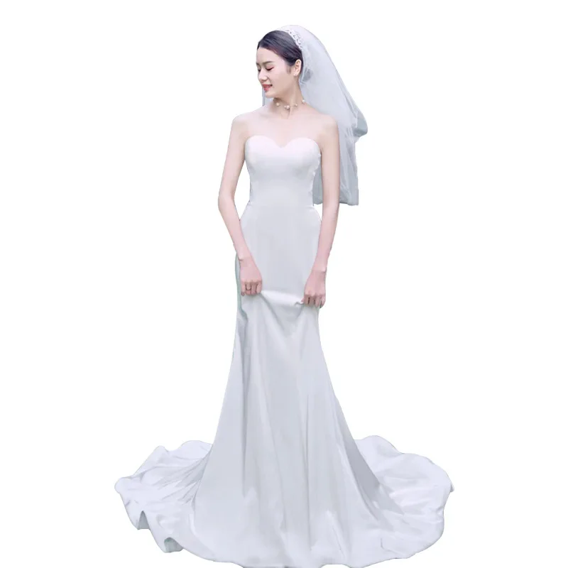 

Capel Sweetheart Fishtail Strapless Sleeveless Satin Floor Length Wedding Dresses for Women robes invitée mariage