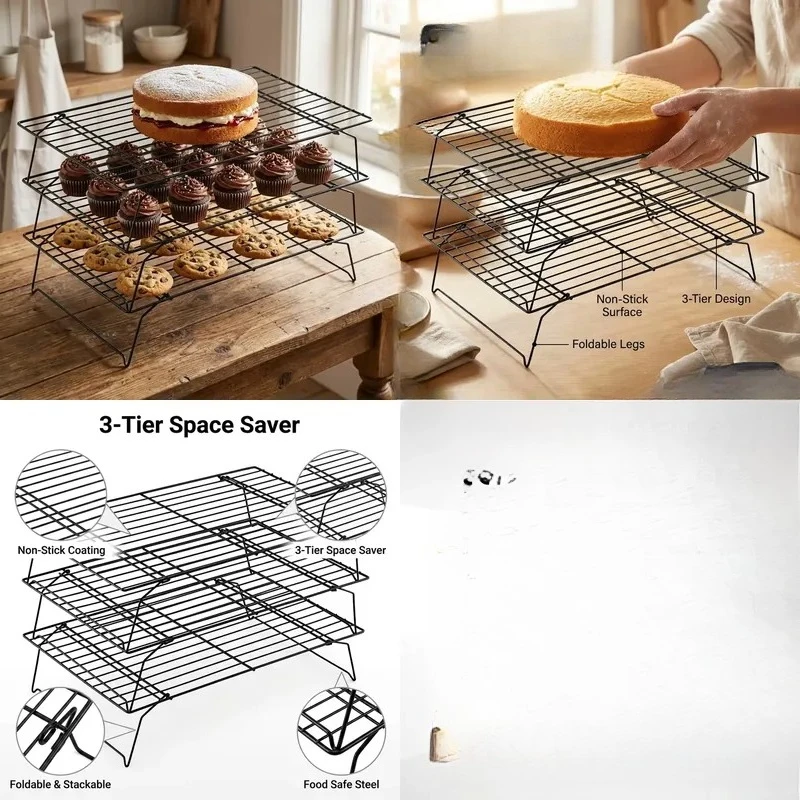 Square Stackable Cooling Rack Set Stainless Steel Heavy Duty Food Grade Eco Friendly Oven Safe Grill Suitable for Cooking