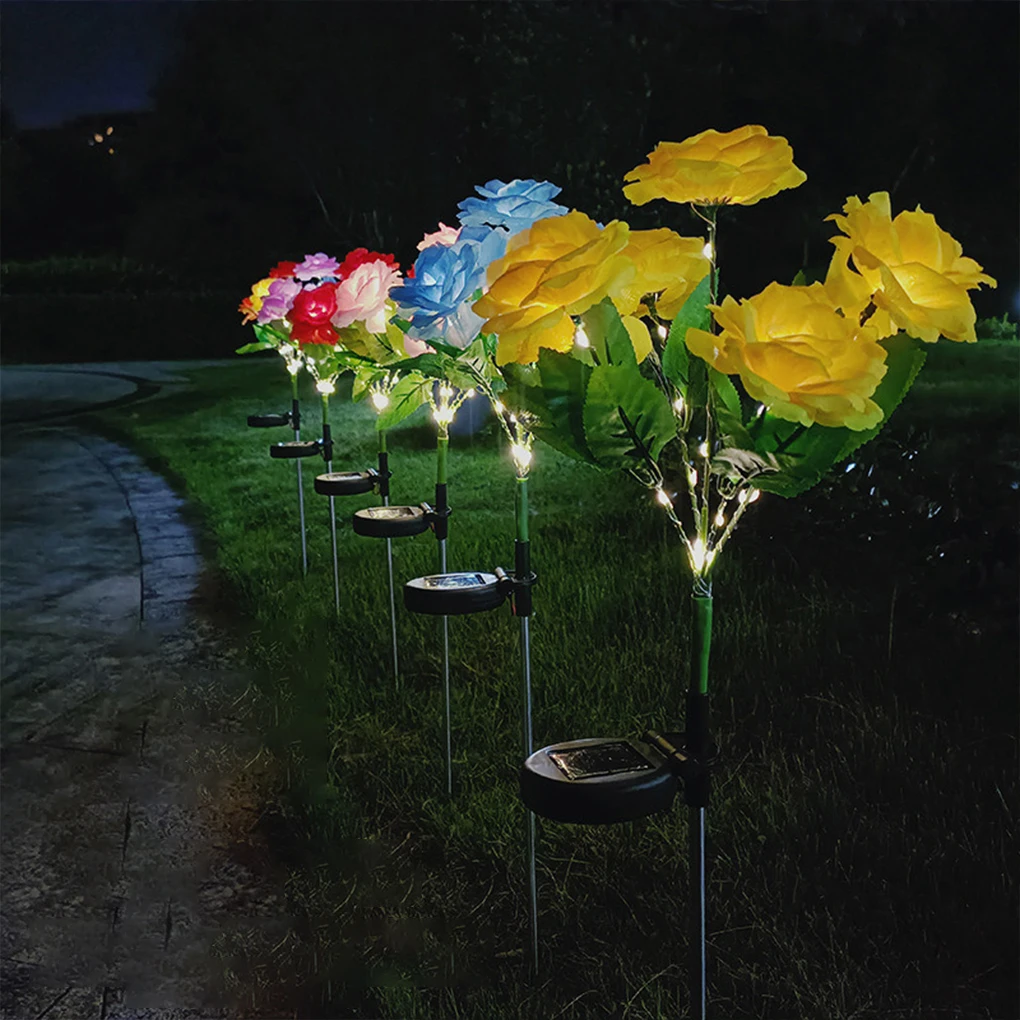 

5PCS 7 Heads LED Solar Lights Outdoor Decorative Solar Garden Lights Rose Flower Lawn Lamp for Yard Patio Garden Decor