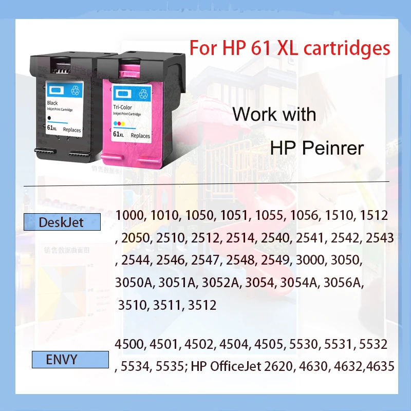 Vilaxh 61XL Ink Cartridge Compatible for HP61 for HP 61 XL Envy 4500 4502 5530 Deskjet 1050 2050 3050 3054 3000 1000