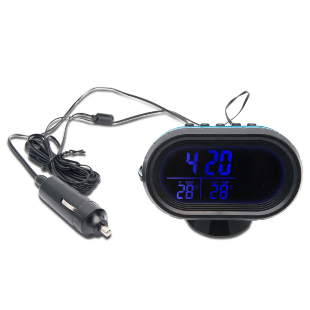 

Blue adjust 180 degree Car Accessories 12-24V 1pc Digital Car Thermometer Voltmeter Monitor Clock with Car Power Plug