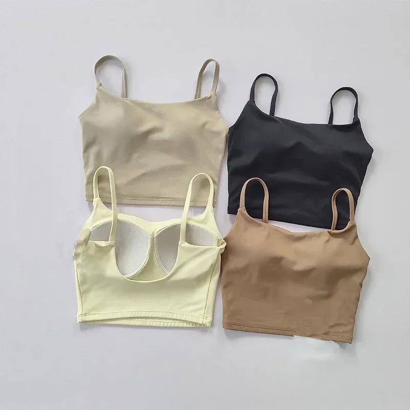 Small Sling Vest Integrated Fixed Gathering Sports Underwear Women's Bra Beauty Back Training Fitness Bra Summer Clothing Suit