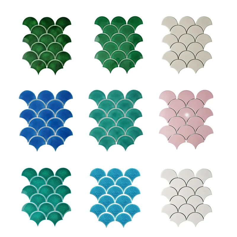 

1PCS Fan Shape Mosaic Ceramic Personality DIY Background Wall Bathroom Homestay Pool Kitchen Bathroom Wall Paper Home Decoration