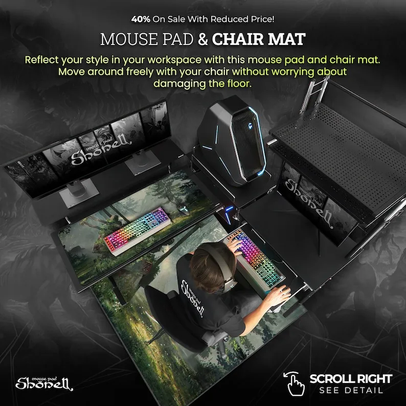 Tappetino per mouse 2B Forest Ruins – Scena meccanica sovralimentata NieR Automata, arte fantascientifica, tappetino da scrivania per giochi, regalo per fan YoRHa
