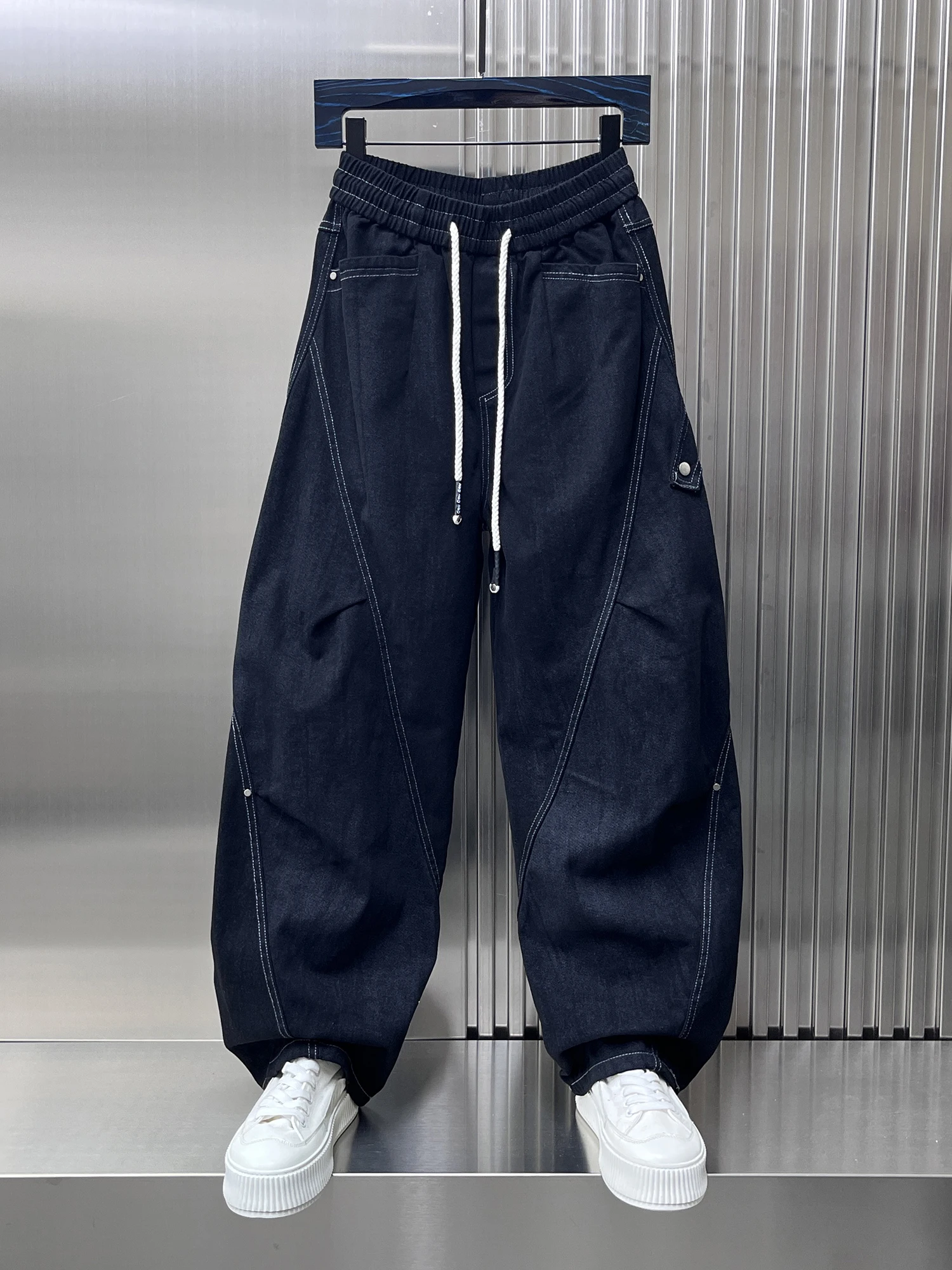 الأمريكية Sle فضفاض واسعة الساق عارضة السراويل الرجال الكورية تنوعا Dstring بارد عمال السراويل تنفس مستقيم الساق #3