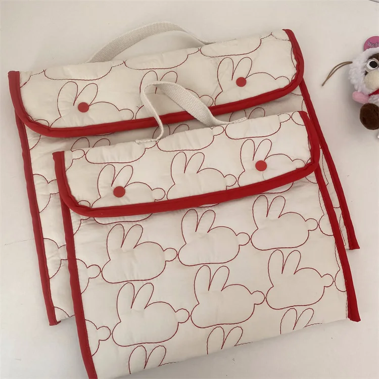 Korean Cartoon  Plaid Computer Bag  Kawaii  Rabbit Tablets Computer Storage Handbag Women Cute Travel Cosmetic Storage Pouch