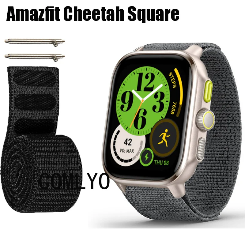 For Amazfit Cheetah Square Strap Nylon Smart Watch Band Hook&Look Soft Belt Watchband