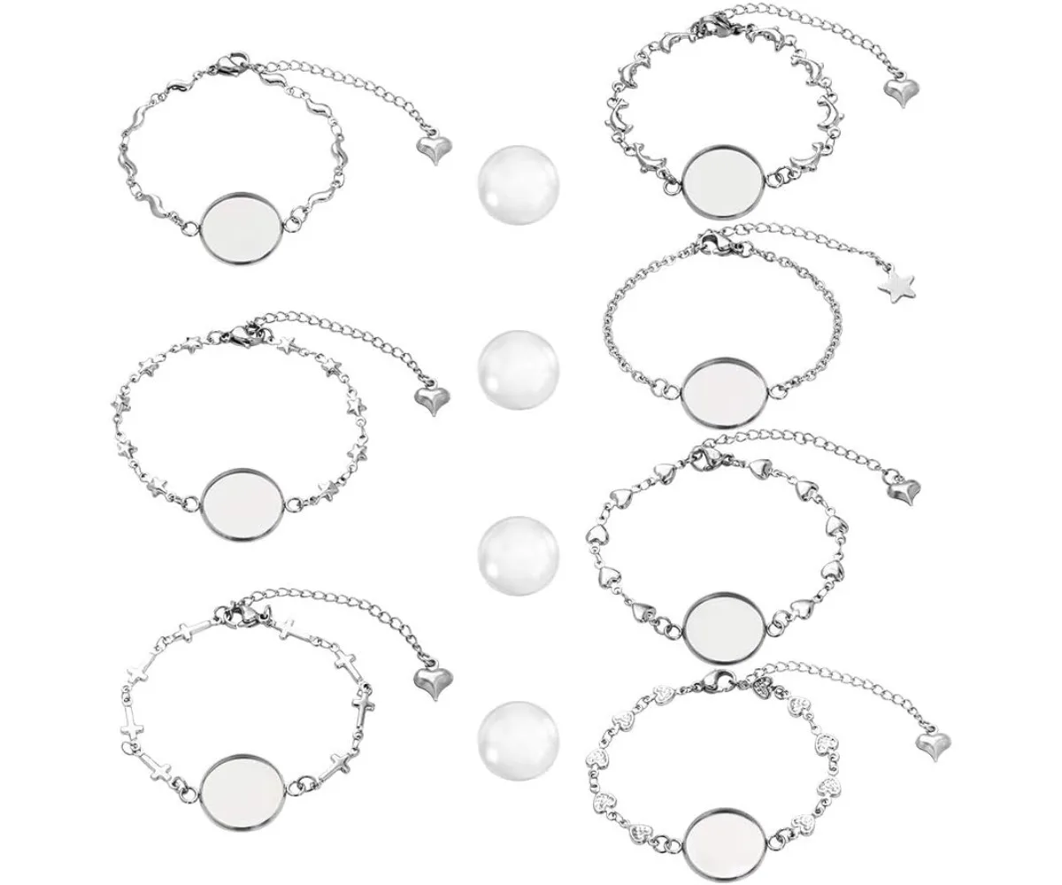 28 pcs Bracelet Bezel Settings Including 14 pcs 304 Stainless Steel Bezel Bracelets Blank Tray Bangles 14 pcs