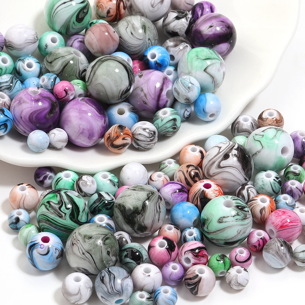 6-14 مللي متر الحبر غسل الراتنج الخرز الحرف الرسم الملونة الجولة فضفاض خزر عازل لصنع الهدايا اليدوية اكسسوارات