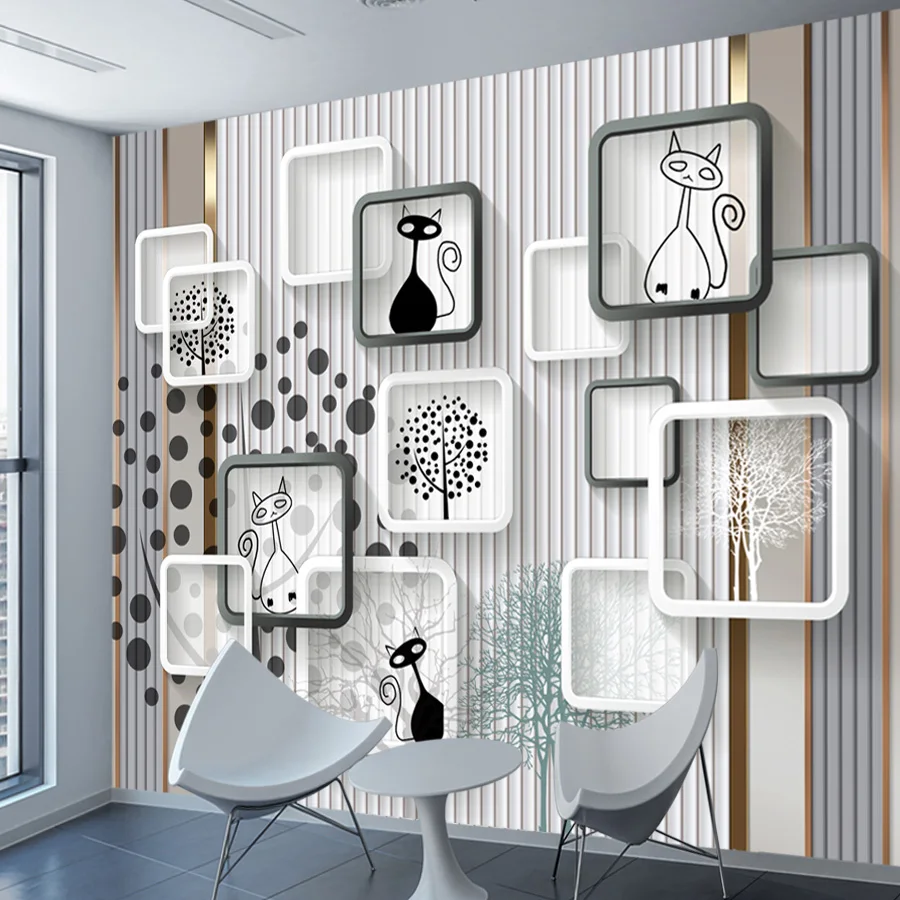20+ Peel n Stick Wallpaper for Living Room Bedroom Cartoon Wall Art Papers Home Decor Cats Geometry Renovation Background Mural