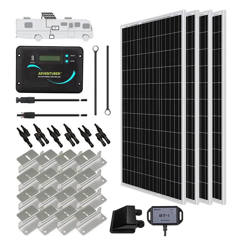 Renogy 400 Watts 12 Volts Monocrystalline Solar RV Kit Off-Grid Kit with Adventurer 30A PWM LCD Charge Controller