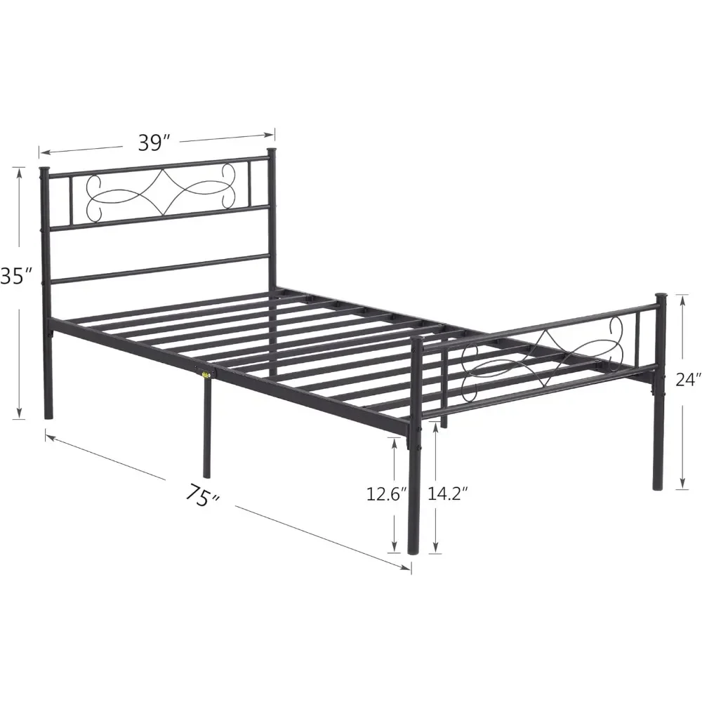 Metal Platform Bed Frame with Headboard,Premium Steel Slat Support No Box Spring Needed