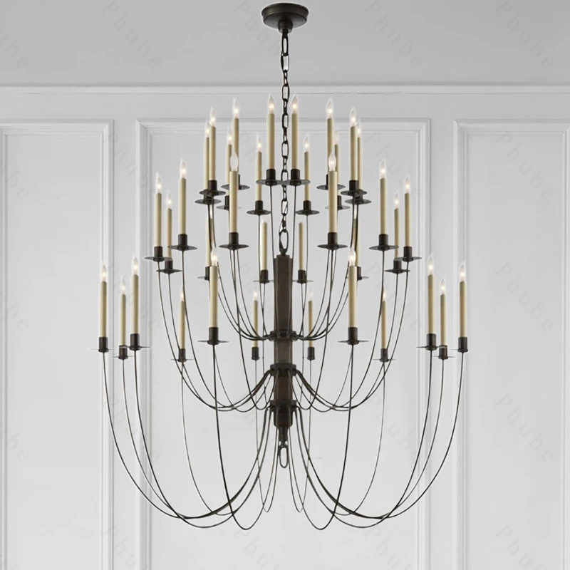 

American Farmhouse Black Chandelier Light Modern Hanging Lamp For Villa Living Room Hall Pendant lamp Staircase Ceiling Light