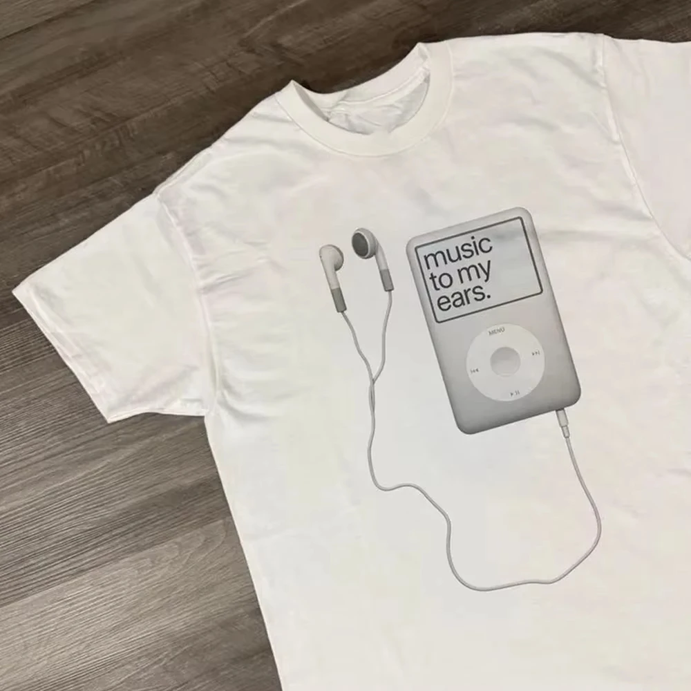2026 New Music To My Ears Print T-Shirt Retro IPod Tee Gift for Music Lovers Unisex Short-sleeved Retro Stree