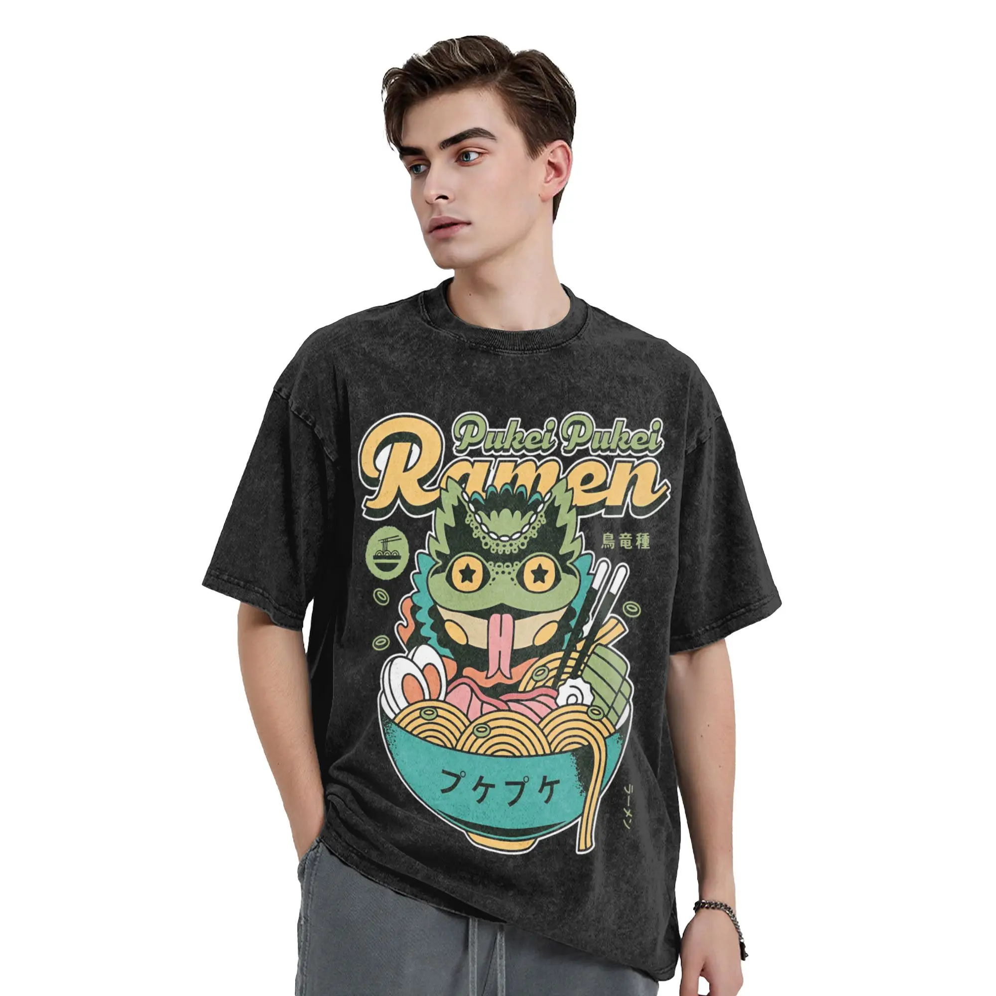 

Funny Pukei Pukei Ramen Monster Hunter T-Shirts for Men O Neck Pure Cotton Washed T Shirts Short Sleeve Tees Graphic Clothes