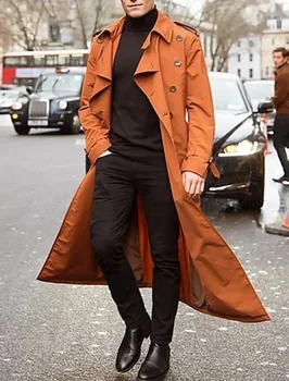 Men Trench Coat Slim fit Double Breasted Fashion Windbreaker Lapel Long Jacket Casual Windproof Overcoat Men Street Trench S-XXL