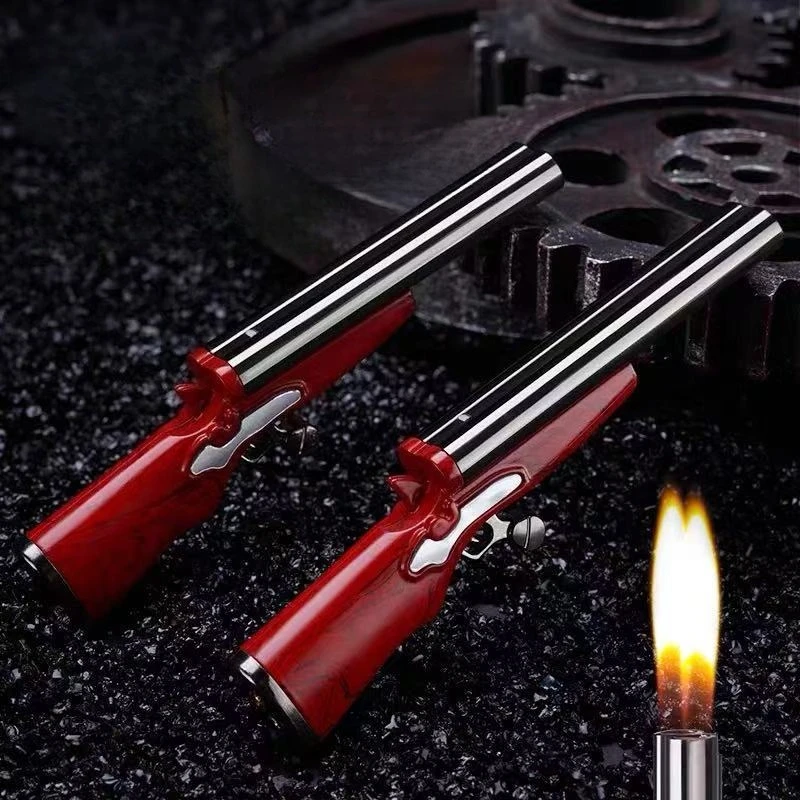 

Metal Mini Gun Dual Fire Butane Gas Lighter Press Ignition Open Flame Inflatable Lighter Smoking Accessories Gifts for Men