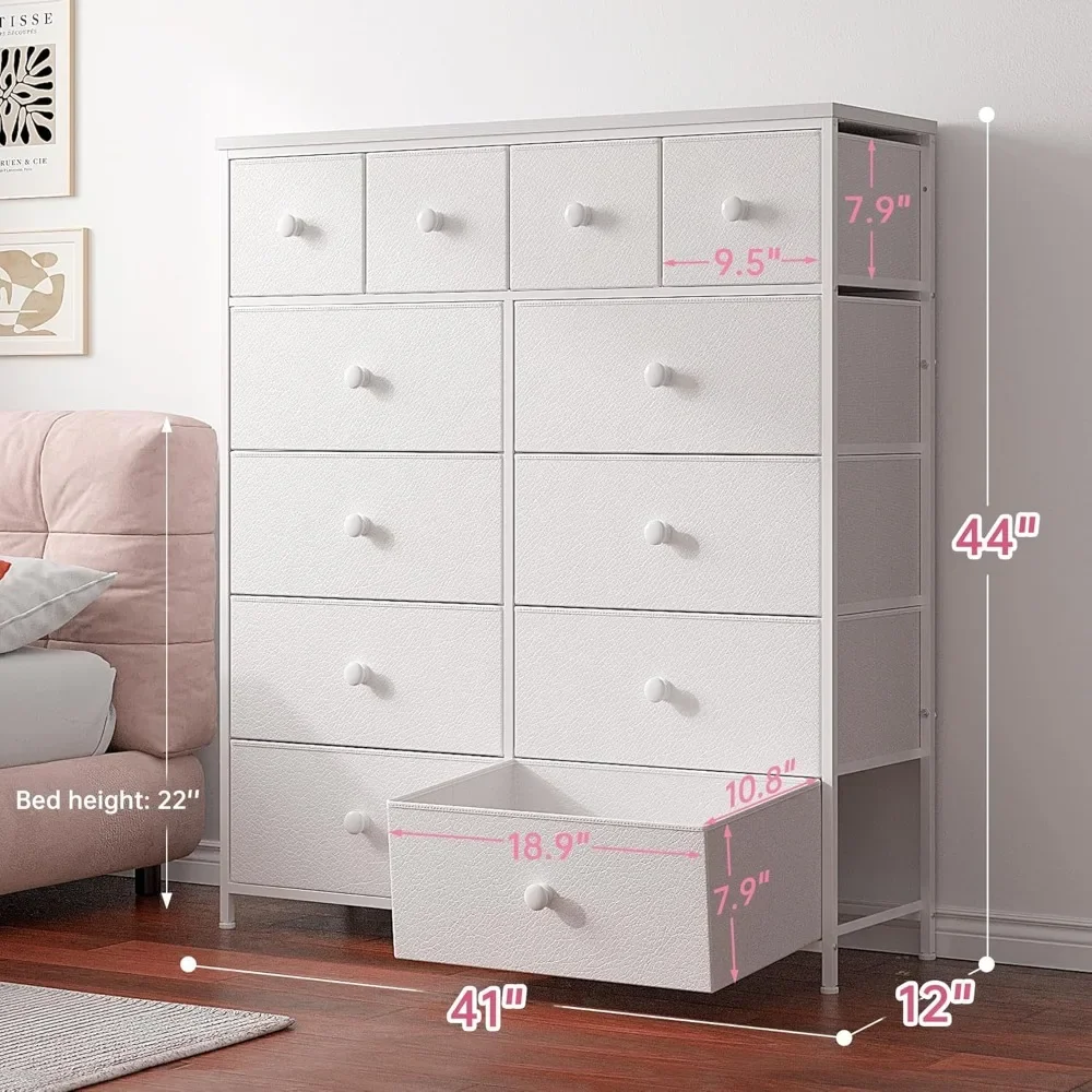 White Dresser for Bedroom with 12 Drawers Dressers & Chest of Drawers with Wood Top, Metal Frame,Tall Dressers for Girls Bedroom