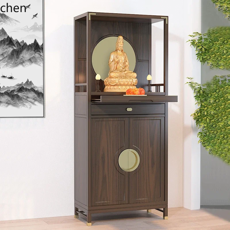 

New Chinese Solid Wood Buddhist Shrine Standing Cabinet God of Wealth Guanyin Offering Household Offering Table Shrine